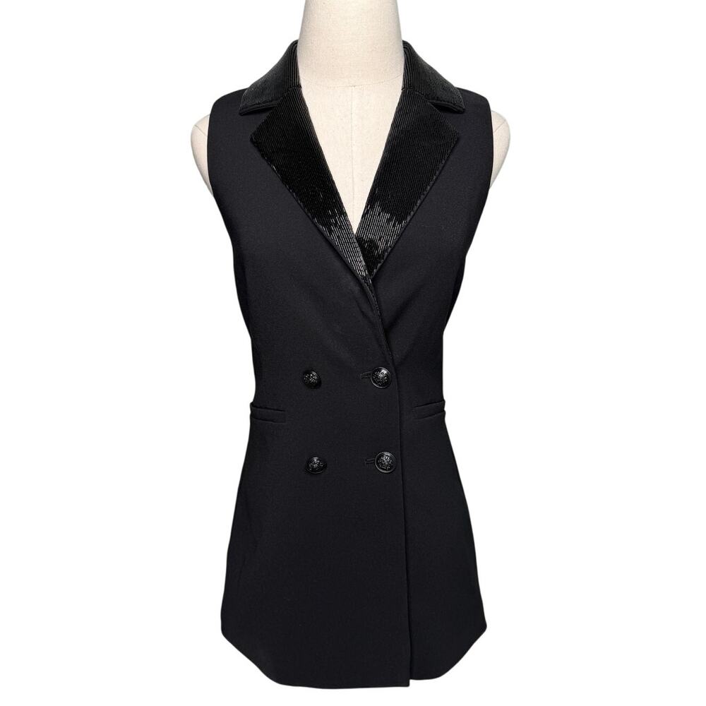 Alice + Olivia Carlena Tuxedo Romper Double Breasted Blazer black beaded size 2 - Picture 5 of 16